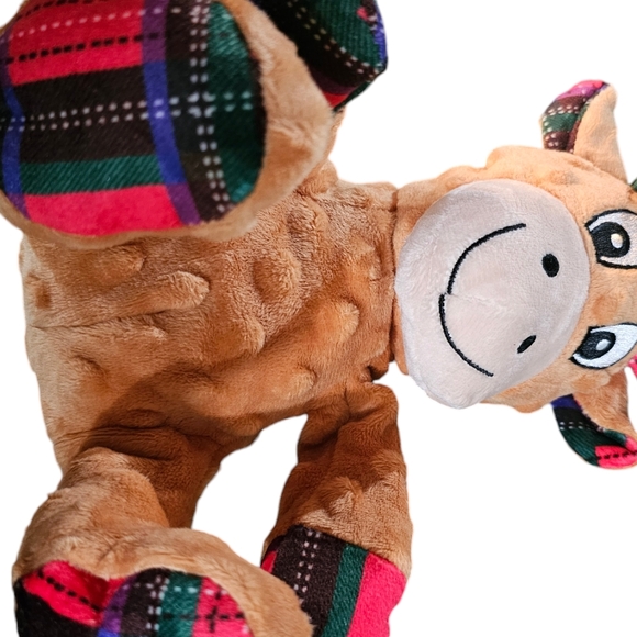 Christmas Reindeer Dog Toy with Plaid Hat and Crinkle - Picture 4 of 6